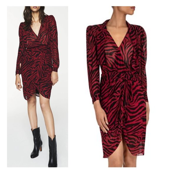 BA&SH Saphir wrap effect Tiger Stripe dress sz 3 US 10 L - Picture 1 of 6